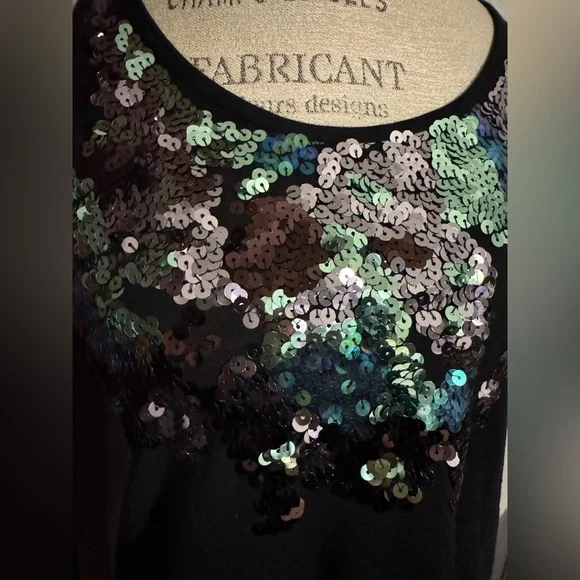 Express Small Black Green Silver Sequin Tank Top - Picture 11 of 14